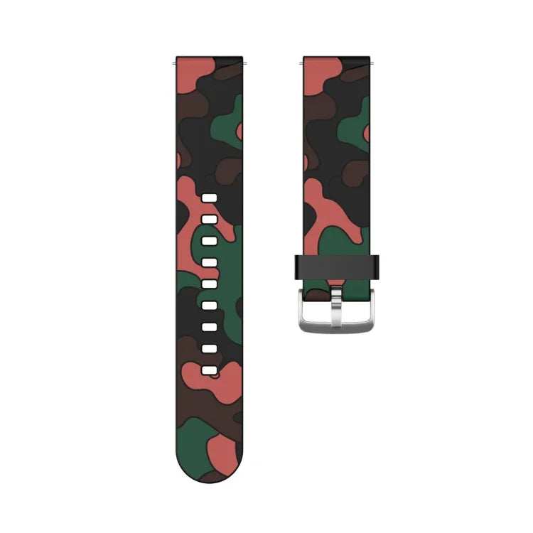 Dây đeo đồng hồ thay thế bằng silicone họa tiết ngụy trang với khóa bạc, 20mm cho Samsung Galaxy Watch 3 41mm, 22mm cho Samsung Galaxy Watch 3 45mm, 20mm cho Samsung Galaxy Watch Active2 44mm, 20mm cho Huawei Watch GT 2 42mm