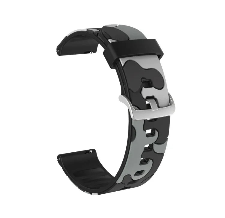 Dây đeo đồng hồ thay thế bằng silicone họa tiết ngụy trang với khóa bạc, 20mm cho Samsung Galaxy Watch 3 41mm, 22mm cho Samsung Galaxy Watch 3 45mm, 20mm cho Samsung Galaxy Watch Active2 44mm, 20mm cho Huawei Watch GT 2 42mm