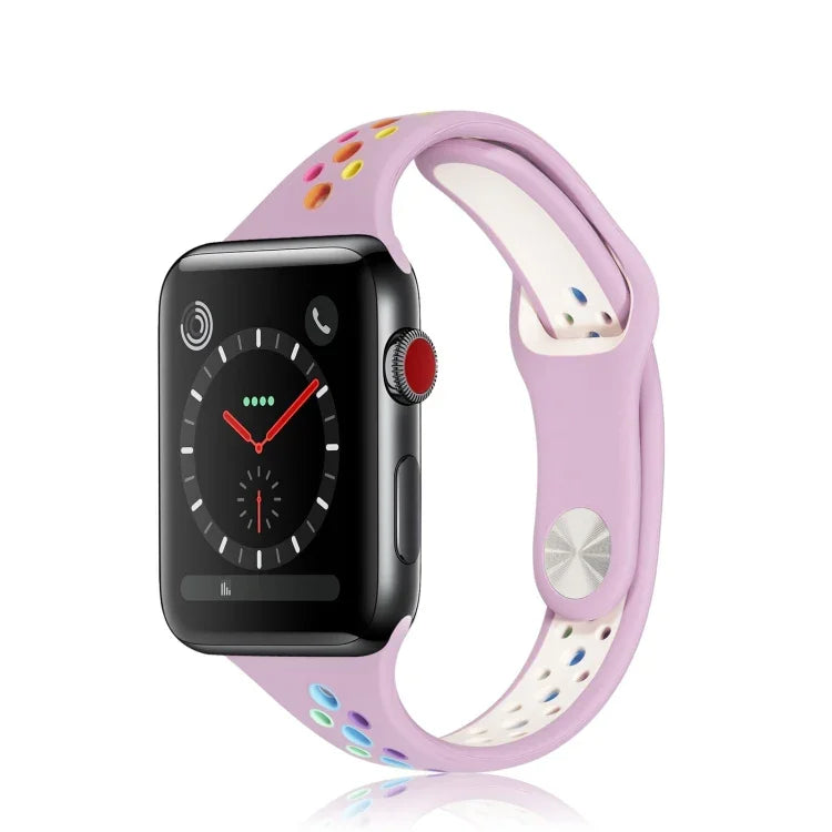 Dây đồng hồ silicone cầu vồng cho Apple Watch Series 6 & SE & 5 & 4 40mm / 3 & 2 & 1 38mm, cho Apple Watch Series 7 41mm / 6 & SE & 5 & 4 40mm / 3 & 2 & 1 38mm, cho Apple Watch Series 8&7 41mm / SE 2&6&SE&5&4 40mm / 3&2&1 38mm