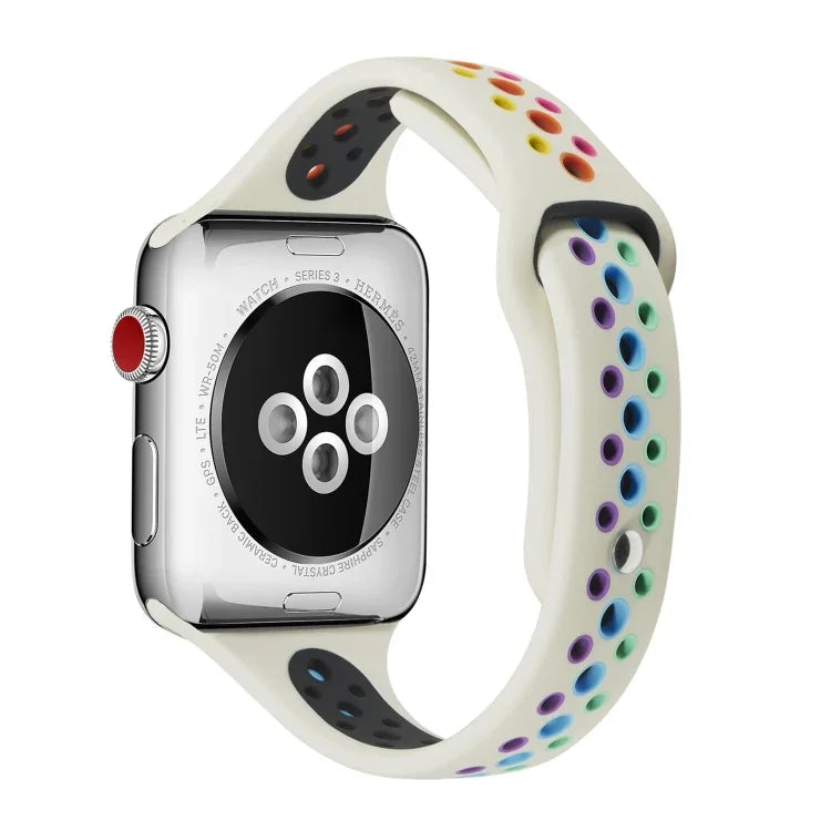 Dây đồng hồ silicone cầu vồng cho Apple Watch Series 6 & SE & 5 & 4 40mm / 3 & 2 & 1 38mm, cho Apple Watch Series 7 41mm / 6 & SE & 5 & 4 40mm / 3 & 2 & 1 38mm, cho Apple Watch Series 8&7 41mm / SE 2&6&SE&5&4 40mm / 3&2&1 38mm