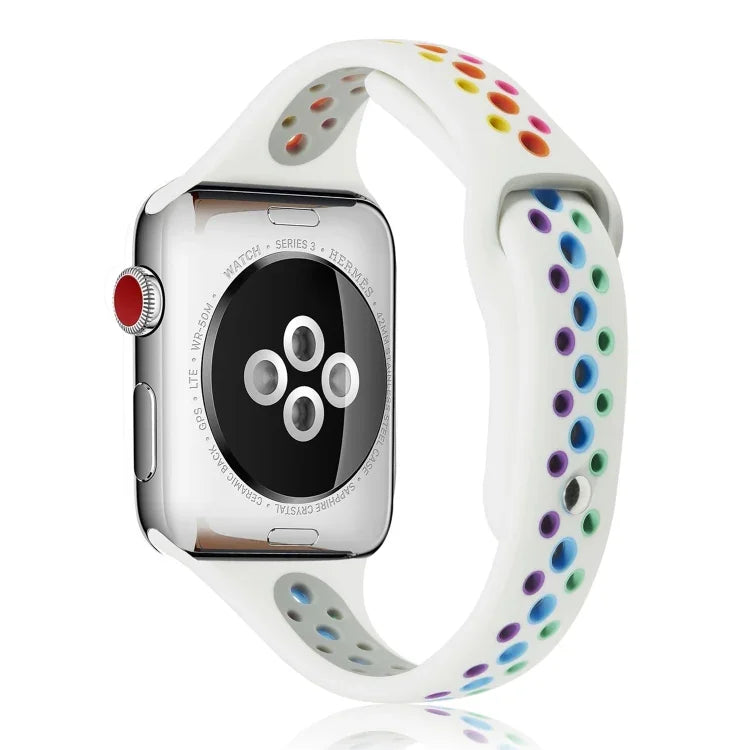 Dây đồng hồ silicone cầu vồng cho Apple Watch Series 6 & SE & 5 & 4 40mm / 3 & 2 & 1 38mm, cho Apple Watch Series 7 41mm / 6 & SE & 5 & 4 40mm / 3 & 2 & 1 38mm, cho Apple Watch Series 8&7 41mm / SE 2&6&SE&5&4 40mm / 3&2&1 38mm
