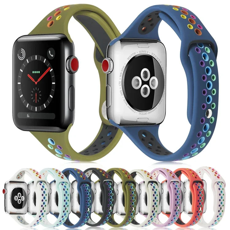 Dây đồng hồ silicone cầu vồng cho Apple Watch Series 6 & SE & 5 & 4 40mm / 3 & 2 & 1 38mm, cho Apple Watch Series 7 41mm / 6 & SE & 5 & 4 40mm / 3 & 2 & 1 38mm, cho Apple Watch Series 8&7 41mm / SE 2&6&SE&5&4 40mm / 3&2&1 38mm