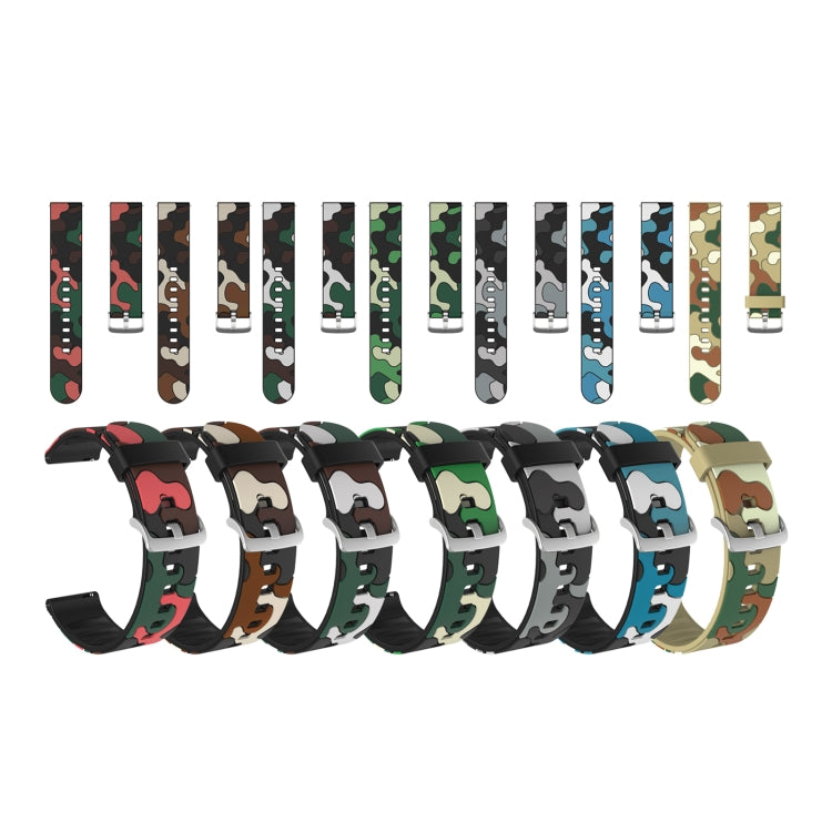 Camouflage Silicone Replacement Wrist Strap Watchband with Silver Buckle, 20mm For Amazfit GTR 2 / GTR 42mm, 20mm For Amazfit GTR 42mm, 20mm For Amazfit GTS / GTS 2, 20mm For Amazfit Pop, 22mm For Amazfit Smart Sport Watch