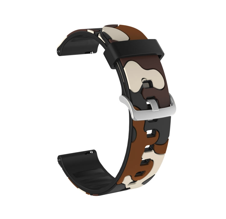Camouflage Silicone Replacement Wrist Strap Watchband with Silver Buckle, 20mm For Fossil Gen 5 Carlyle, 20mm For Fossil Hybrid Smartwatch HR, 20mm For Fossil Mens Gen 4 Explorist HR, 20mm For Fossil Mens Sport