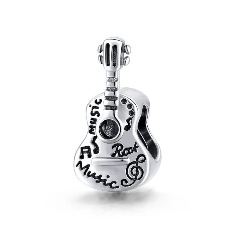 Hạt bạc S925 hình đàn guitar tự làm vòng tay dây chuyền, đàn guitar
