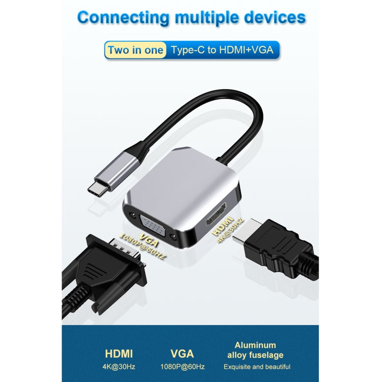 Bộ chuyển đổi HW-6002 2 trong 1 Type-C / USB-C sang HDMI + VGA, model HW-6002