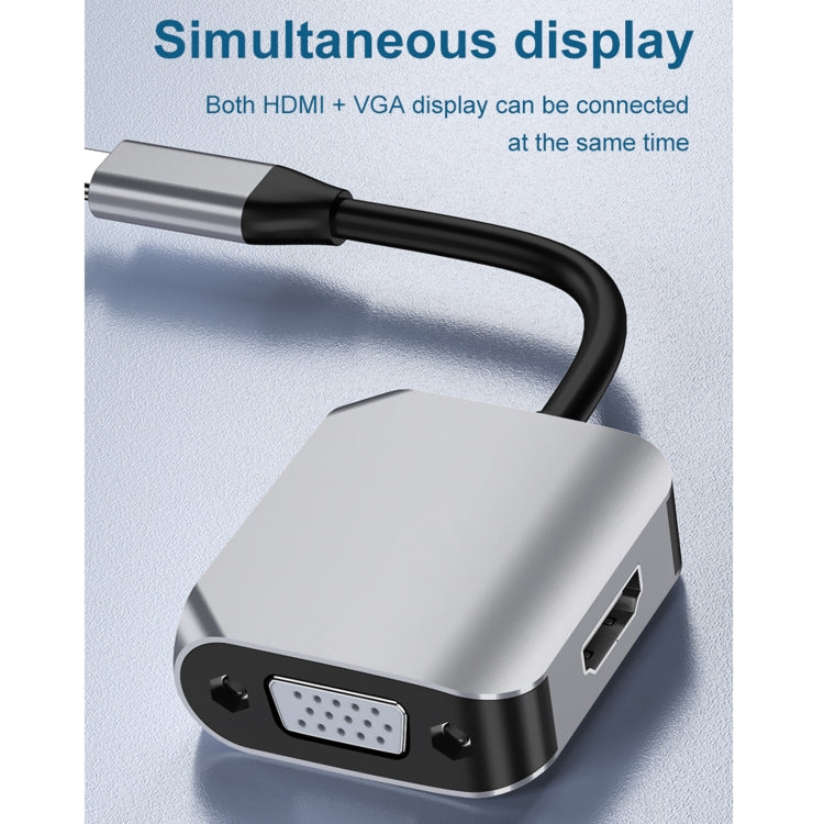 Bộ chuyển đổi HW-6002 2 trong 1 Type-C / USB-C sang HDMI + VGA, model HW-6002