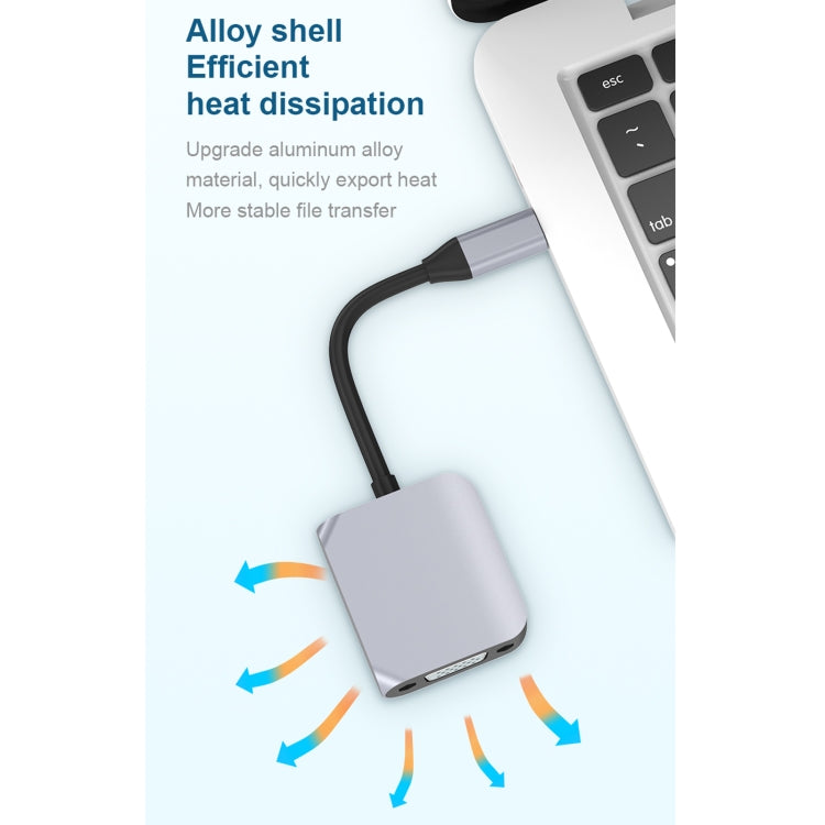 Bộ chuyển đổi HW-6002 2 trong 1 Type-C / USB-C sang HDMI + VGA, model HW-6002