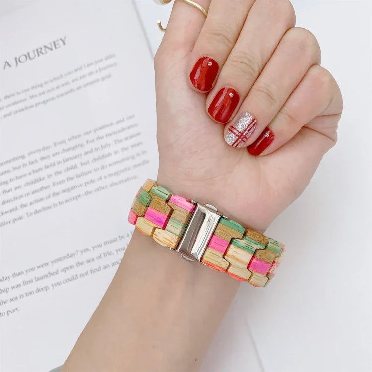 Dây đồng hồ đan hạt gỗ cho Apple Watch Series 6 & SE & 5 & 4 40mm / 3 & 2 & 1 38mm, cho Apple Watch Series 7 41mm / 6 & SE & 5 & 4 40mm / 3 & 2 & 1 38mm, cho Apple Watch Series 8&7 41mm / SE 2&6&SE&5&4 40mm / 3&2&1 38mm