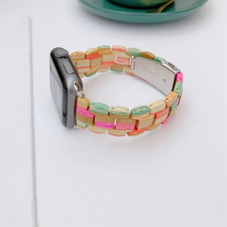 Dây đồng hồ đan hạt gỗ cho Apple Watch Series 6 & SE & 5 & 4 40mm / 3 & 2 & 1 38mm, cho Apple Watch Series 7 41mm / 6 & SE & 5 & 4 40mm / 3 & 2 & 1 38mm, cho Apple Watch Series 8&7 41mm / SE 2&6&SE&5&4 40mm / 3&2&1 38mm