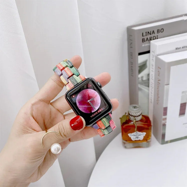 Dây đồng hồ đan hạt gỗ cho Apple Watch Series 6 & SE & 5 & 4 44mm / 3 & 2 & 1 42mm, cho Apple Watch Ultra 49mm / Series 8&7 45mm / SE 2&6&SE&5&4 44mm / 3&2&1 42mm