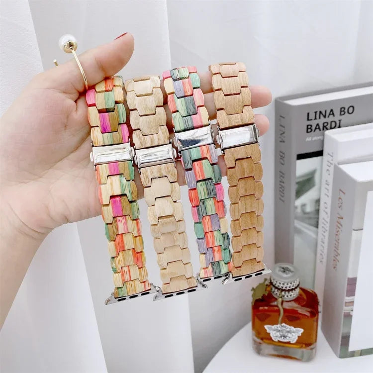 Dây đồng hồ đan hạt gỗ cho Apple Watch Series 6 & SE & 5 & 4 44mm / 3 & 2 & 1 42mm, cho Apple Watch Ultra 49mm / Series 8&7 45mm / SE 2&6&SE&5&4 44mm / 3&2&1 42mm