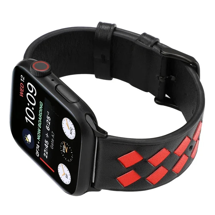 Dây Đeo Da Thật Họa Tiết Dệt, Cho Apple Watch Series 8&7 41mm / SE 2&6&SE&5&4 40mm / 3&2&1 38mm, Cho Apple Watch Series 7 41mm / 6 & SE & 5 & 4 40mm / 3 & 2 & 1 38mm, Cho Apple Watch Series 7 45mm / 6 & SE & 5 & 4 44mm / 3 & 2 & 1 42mm