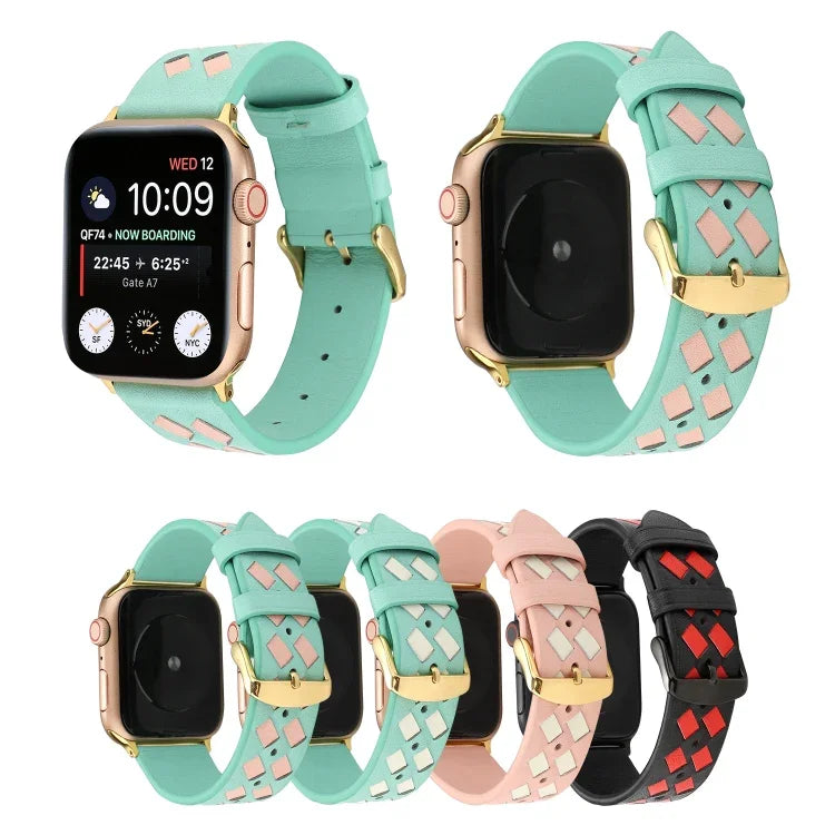 Dây Đeo Da Thật Họa Tiết Dệt, Cho Apple Watch Series 8&7 41mm / SE 2&6&SE&5&4 40mm / 3&2&1 38mm, Cho Apple Watch Series 7 41mm / 6 & SE & 5 & 4 40mm / 3 & 2 & 1 38mm, Cho Apple Watch Series 7 45mm / 6 & SE & 5 & 4 44mm / 3 & 2 & 1 42mm
