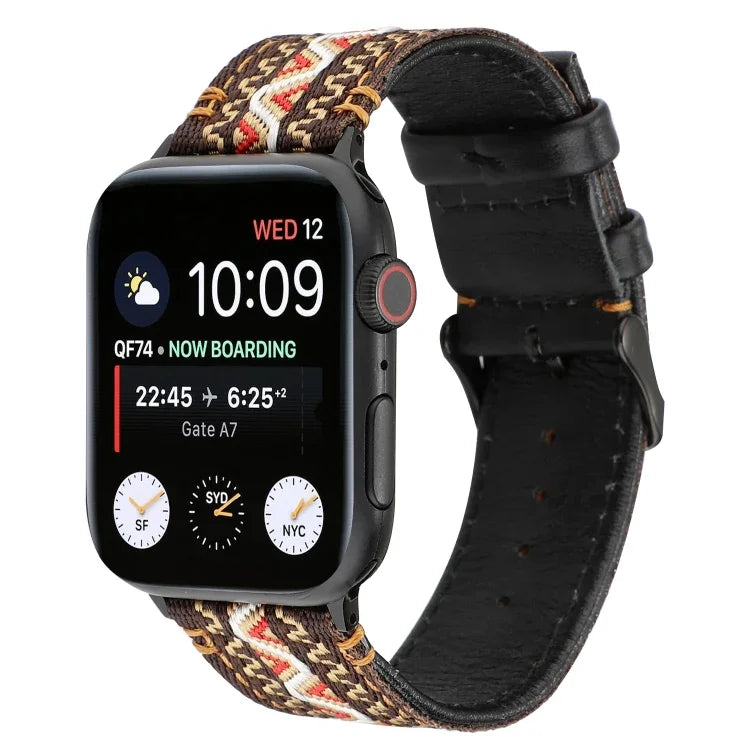 Dây Đeo Da Thật Kiểu Dân Tộc, Cho Apple Watch Series 7 41mm / 6 & SE & 5 & 4 40mm / 3 & 2 & 1 38mm, Cho Apple Watch Series 7 45mm / 6 & SE & 5 & 4 44mm / 3 & 2 & 1 42mm