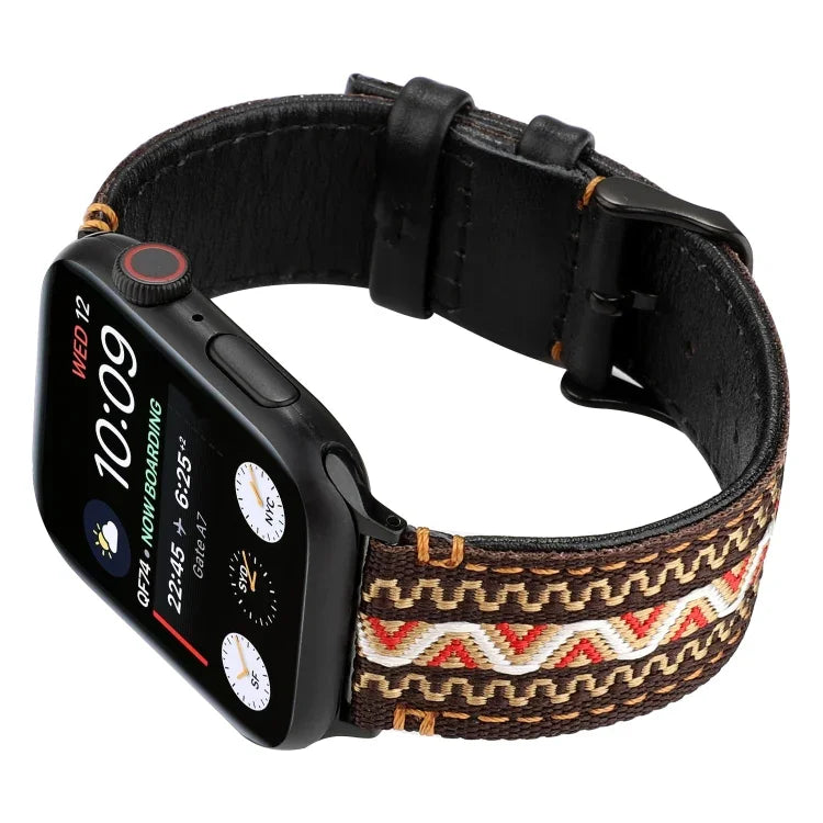 Dây Đeo Da Thật Kiểu Dân Tộc, Cho Apple Watch Series 7 41mm / 6 & SE & 5 & 4 40mm / 3 & 2 & 1 38mm, Cho Apple Watch Series 7 45mm / 6 & SE & 5 & 4 44mm / 3 & 2 & 1 42mm