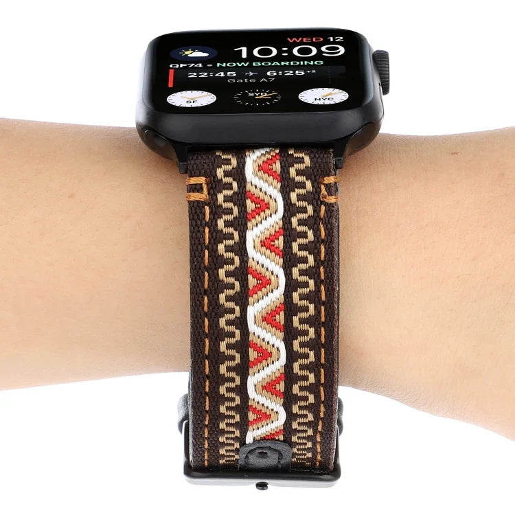 Dây Đeo Da Thật Kiểu Dân Tộc, Cho Apple Watch Series 7 41mm / 6 & SE & 5 & 4 40mm / 3 & 2 & 1 38mm, Cho Apple Watch Series 7 45mm / 6 & SE & 5 & 4 44mm / 3 & 2 & 1 42mm