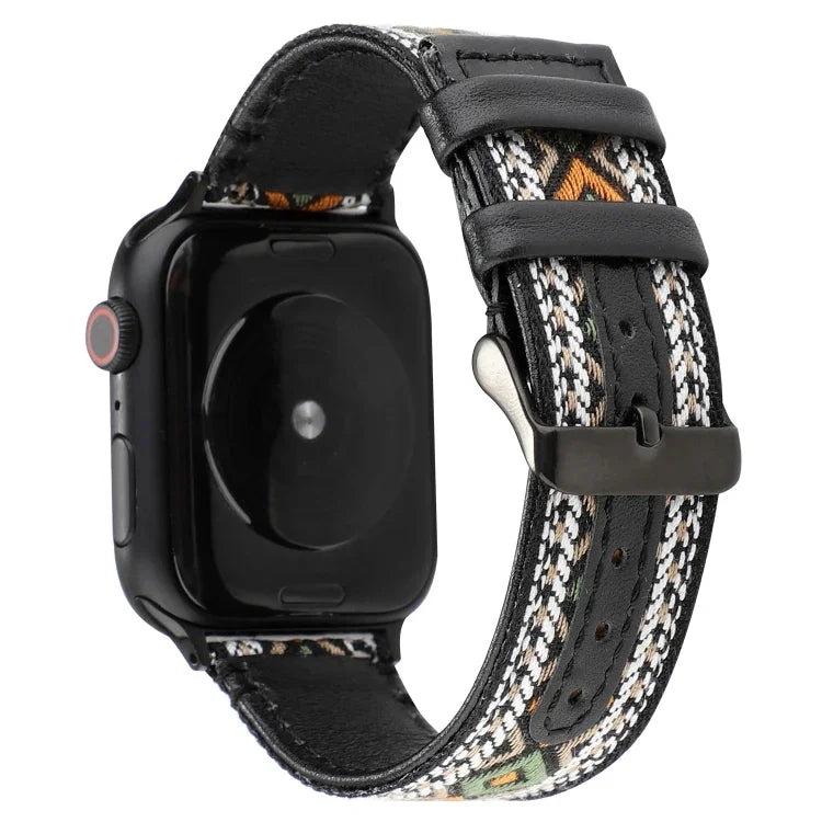 Dây Đeo Da Thật Kiểu Dân Tộc, Cho Apple Watch Series 7 41mm / 6 & SE & 5 & 4 40mm / 3 & 2 & 1 38mm, Cho Apple Watch Series 7 45mm / 6 & SE & 5 & 4 44mm / 3 & 2 & 1 42mm