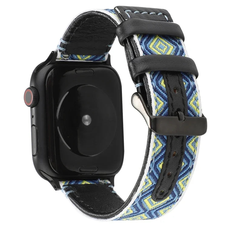Dây Đeo Da Thật Kiểu Dân Tộc, Cho Apple Watch Series 7 41mm / 6 & SE & 5 & 4 40mm / 3 & 2 & 1 38mm, Cho Apple Watch Series 7 45mm / 6 & SE & 5 & 4 44mm / 3 & 2 & 1 42mm