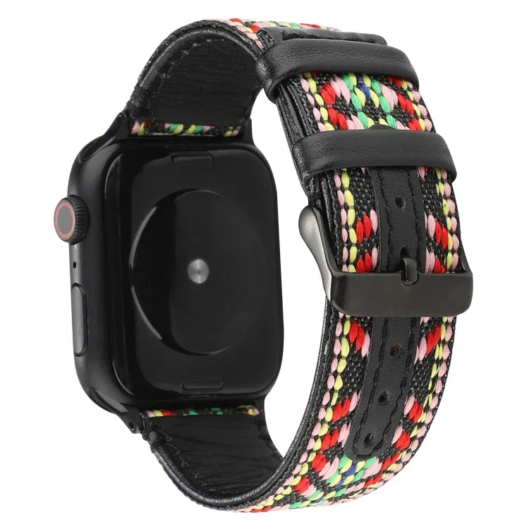 Dây Đeo Da Thật Kiểu Dân Tộc, Cho Apple Watch Series 7 41mm / 6 & SE & 5 & 4 40mm / 3 & 2 & 1 38mm, Cho Apple Watch Series 7 45mm / 6 & SE & 5 & 4 44mm / 3 & 2 & 1 42mm