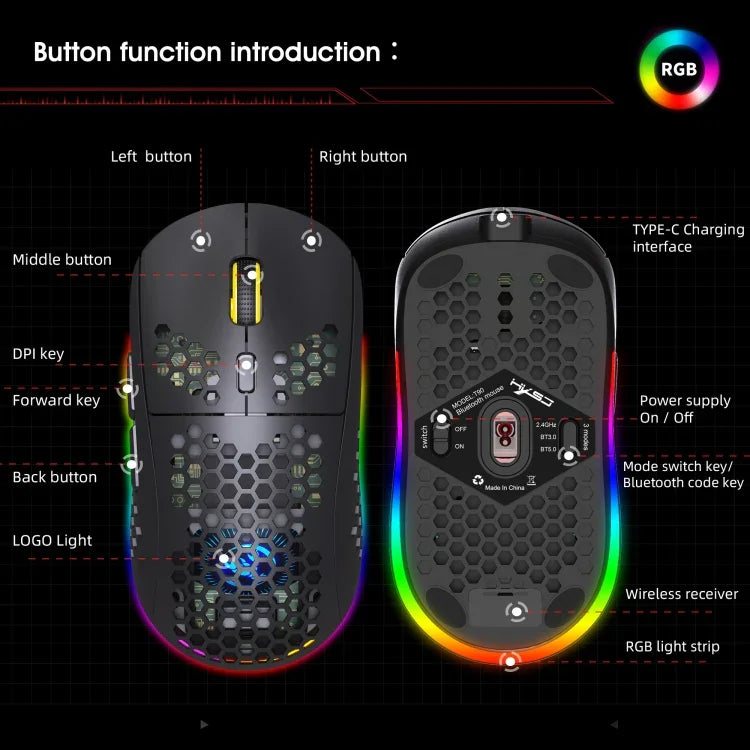 Chuột chơi game không dây HXSJ T90 RGB có ba chế độ ánh sáng