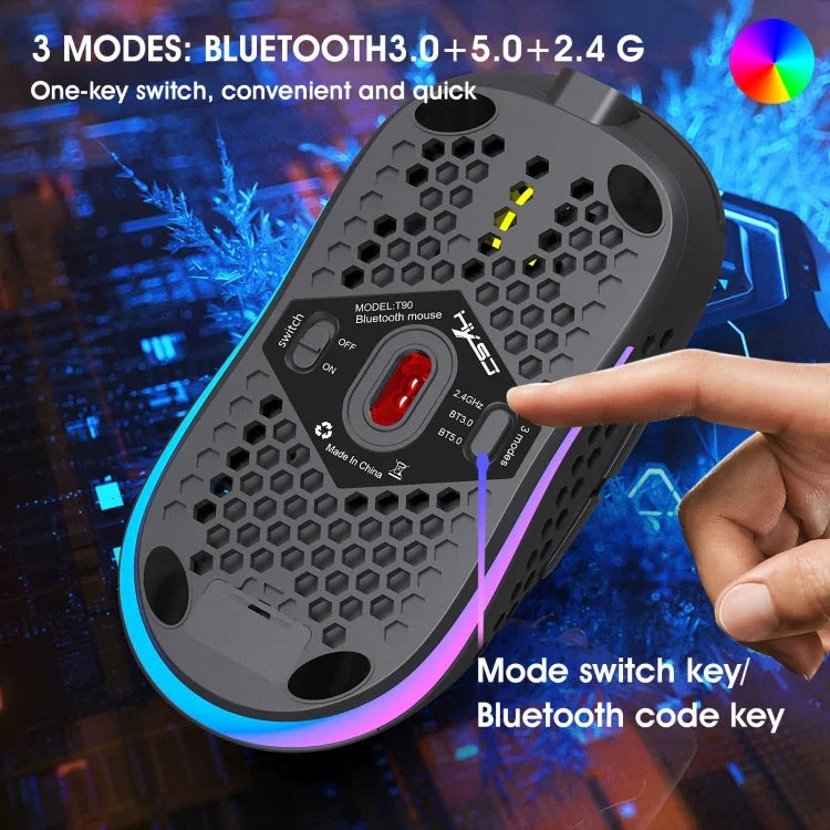 Chuột chơi game không dây HXSJ T90 RGB có ba chế độ ánh sáng