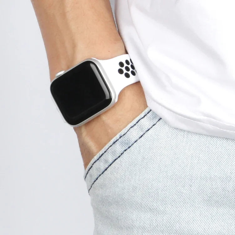 Elastic Silicone Watchband For Apple Watch Series 6 & SE & 5 & 4 44mm / 3 & 2 & 1 42mm, 150mm (Black White), 150mm (Light Pink White), 150mm (Blue White), 160mm (Light Pink White)