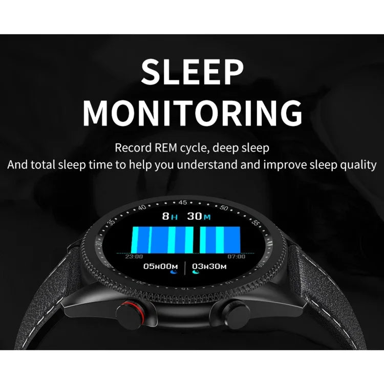 Đồng hồ thông minh chống nước IP67 màn hình màu IPS 1.28 inch M98, Hỗ trợ theo dõi giấc ngủ / đo nhịp tim / gọi Bluetooth, Kiểu: Dây da, Dây da (Bạc), Dây da (Đen)