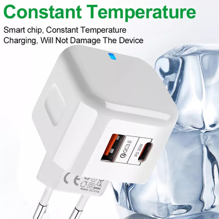 Bộ sạc du lịch 20W PD + QC 3.0 hai cổng, phích cắm US, phích cắm EU, phích cắm UK