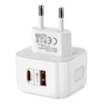 Bộ sạc du lịch 20W PD + QC 3.0 hai cổng, phích cắm US, phích cắm EU, phích cắm UK