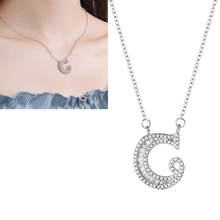 Women Fashion S925 Sterling Silver English Alphabet Pendant Necklace, C, H, K, M
