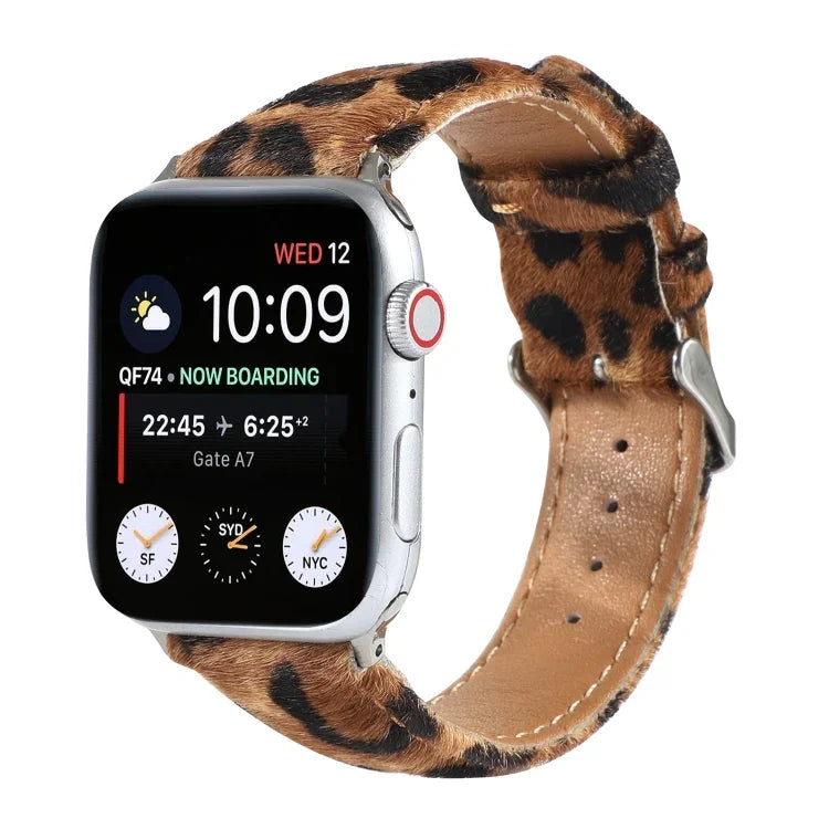 Dây đồng hồ da in họa tiết báo lông ngựa, Dành cho Apple Watch Ultra 49mm / Series 8&7 45mm / SE 2&6&SE&5&4 44mm / 3&2&1 42mm, Dành cho Apple Watch Series 8&7 41mm / SE 2&6&SE&5&4 40mm / 3&2&1 38mm