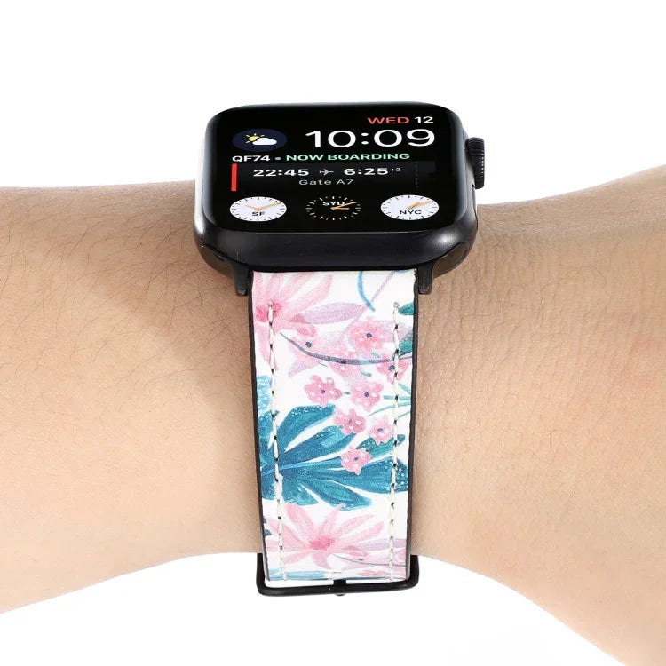 Dây đồng hồ da in họa tiết, Dành cho Apple Watch Series 7 45mm / 6 & SE & 5 & 4 44mm / 3 & 2 & 1 42mm, Dành cho Apple Watch Series 8&7 41mm / SE 2&6&SE&5&4 40mm / 3&2&1 38mm, Dành cho Apple Watch PSeries 7 41mm / 6 & SE & 5 & 4 40mm / 3 & 2 & 1 38mm