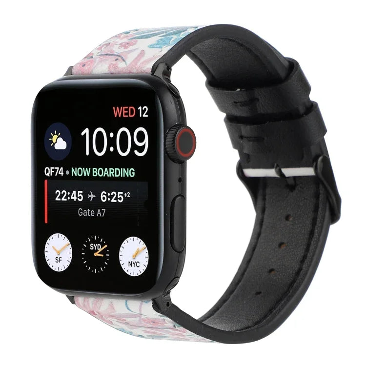 Dây đồng hồ da in họa tiết, Dành cho Apple Watch Series 7 45mm / 6 & SE & 5 & 4 44mm / 3 & 2 & 1 42mm, Dành cho Apple Watch Series 8&7 41mm / SE 2&6&SE&5&4 40mm / 3&2&1 38mm, Dành cho Apple Watch PSeries 7 41mm / 6 & SE & 5 & 4 40mm / 3 & 2 & 1 38mm