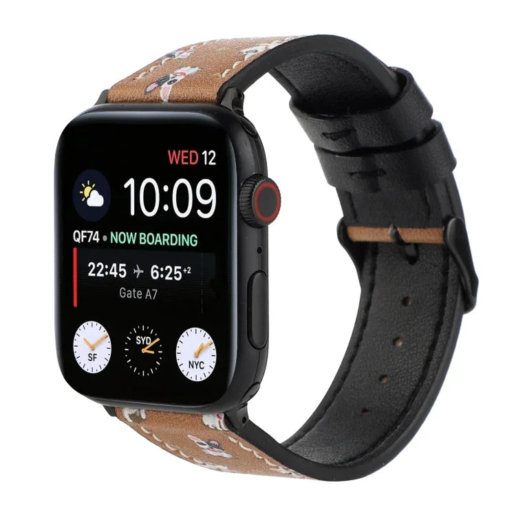 Dây đồng hồ da in họa tiết, Dành cho Apple Watch Series 7 45mm / 6 & SE & 5 & 4 44mm / 3 & 2 & 1 42mm, Dành cho Apple Watch Series 8&7 41mm / SE 2&6&SE&5&4 40mm / 3&2&1 38mm, Dành cho Apple Watch PSeries 7 41mm / 6 & SE & 5 & 4 40mm / 3 & 2 & 1 38mm