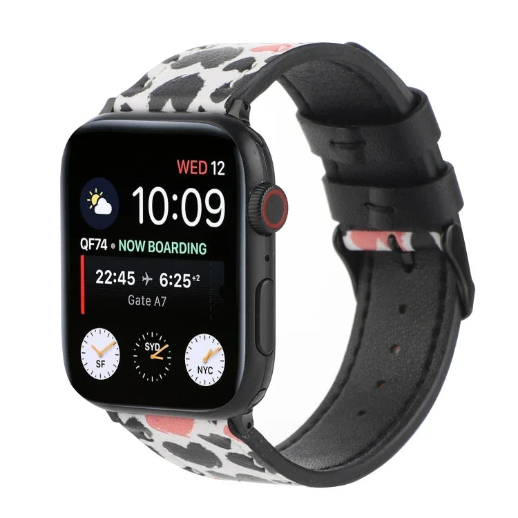 Dây đồng hồ da in họa tiết, Dành cho Apple Watch Series 7 45mm / 6 & SE & 5 & 4 44mm / 3 & 2 & 1 42mm, Dành cho Apple Watch Series 8&7 41mm / SE 2&6&SE&5&4 40mm / 3&2&1 38mm, Dành cho Apple Watch PSeries 7 41mm / 6 & SE & 5 & 4 40mm / 3 & 2 & 1 38mm