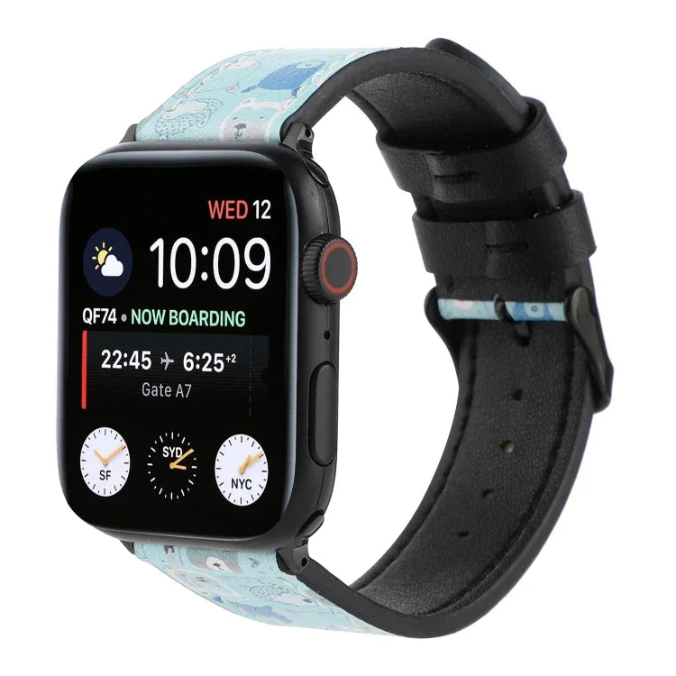 Dây đồng hồ da in họa tiết, Dành cho Apple Watch Series 7 45mm / 6 & SE & 5 & 4 44mm / 3 & 2 & 1 42mm, Dành cho Apple Watch Series 8&7 41mm / SE 2&6&SE&5&4 40mm / 3&2&1 38mm, Dành cho Apple Watch PSeries 7 41mm / 6 & SE & 5 & 4 40mm / 3 & 2 & 1 38mm