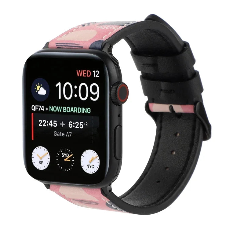 Dây đồng hồ da in họa tiết, Dành cho Apple Watch Series 7 45mm / 6 & SE & 5 & 4 44mm / 3 & 2 & 1 42mm, Dành cho Apple Watch Series 8&7 41mm / SE 2&6&SE&5&4 40mm / 3&2&1 38mm, Dành cho Apple Watch PSeries 7 41mm / 6 & SE & 5 & 4 40mm / 3 & 2 & 1 38mm