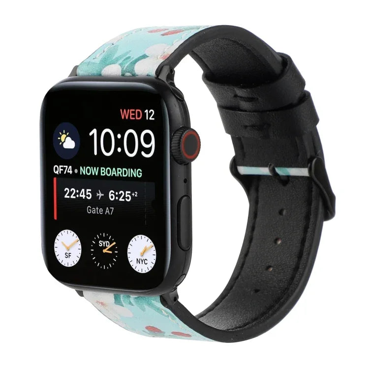 Dây đồng hồ da in họa tiết, Dành cho Apple Watch Series 7 45mm / 6 & SE & 5 & 4 44mm / 3 & 2 & 1 42mm, Dành cho Apple Watch Series 8&7 41mm / SE 2&6&SE&5&4 40mm / 3&2&1 38mm, Dành cho Apple Watch PSeries 7 41mm / 6 & SE & 5 & 4 40mm / 3 & 2 & 1 38mm