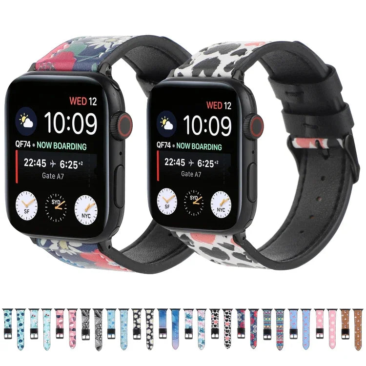 Dây đồng hồ da in họa tiết, Dành cho Apple Watch Series 7 45mm / 6 & SE & 5 & 4 44mm / 3 & 2 & 1 42mm, Dành cho Apple Watch Series 8&7 41mm / SE 2&6&SE&5&4 40mm / 3&2&1 38mm, Dành cho Apple Watch PSeries 7 41mm / 6 & SE & 5 & 4 40mm / 3 & 2 & 1 38mm
