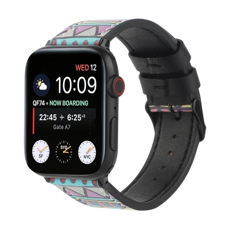 Dây đồng hồ da in họa tiết, Dành cho Apple Watch Series 7 45mm / 6 & SE & 5 & 4 44mm / 3 & 2 & 1 42mm, Dành cho Apple Watch Series 8&7 41mm / SE 2&6&SE&5&4 40mm / 3&2&1 38mm, Dành cho Apple Watch PSeries 7 41mm / 6 & SE & 5 & 4 40mm / 3 & 2 & 1 38mm