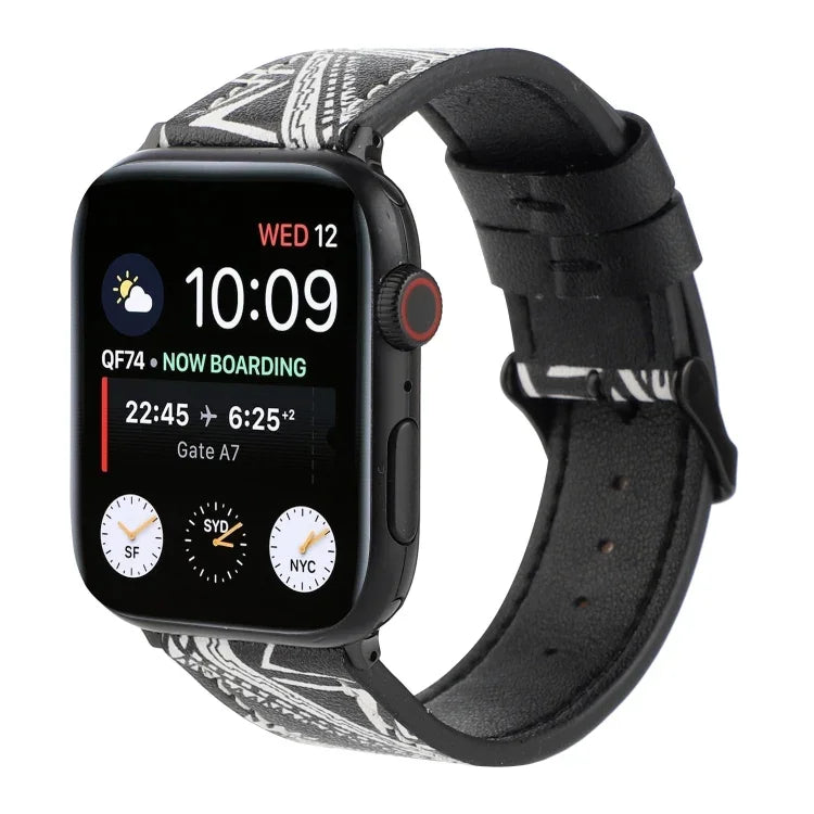 Dây đồng hồ da in họa tiết, Dành cho Apple Watch Series 7 45mm / 6 & SE & 5 & 4 44mm / 3 & 2 & 1 42mm, Dành cho Apple Watch Series 8&7 41mm / SE 2&6&SE&5&4 40mm / 3&2&1 38mm, Dành cho Apple Watch PSeries 7 41mm / 6 & SE & 5 & 4 40mm / 3 & 2 & 1 38mm