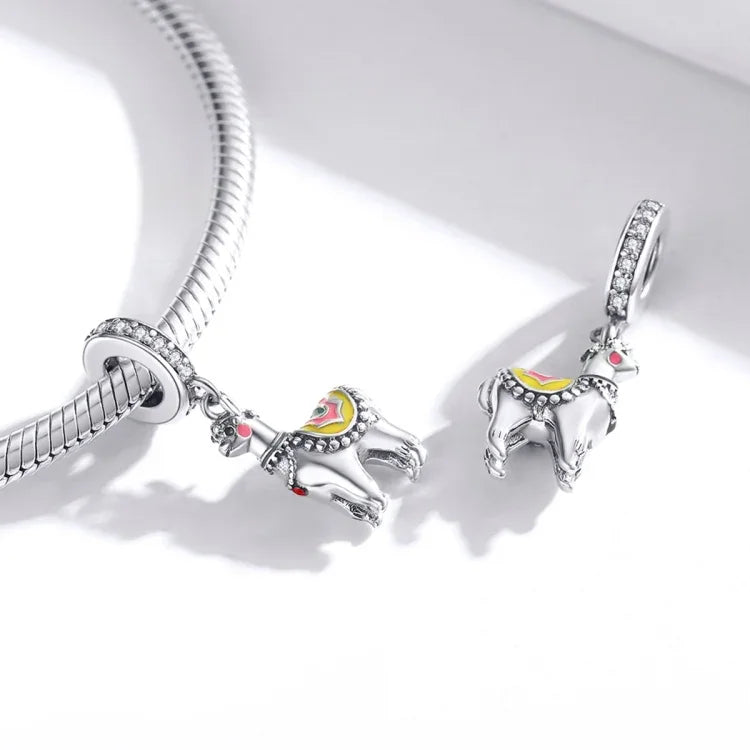 Mặt dây chuyền alpaca dễ thương bạc S925 tự làm vòng tay dây chuyền, alpaca dễ thương