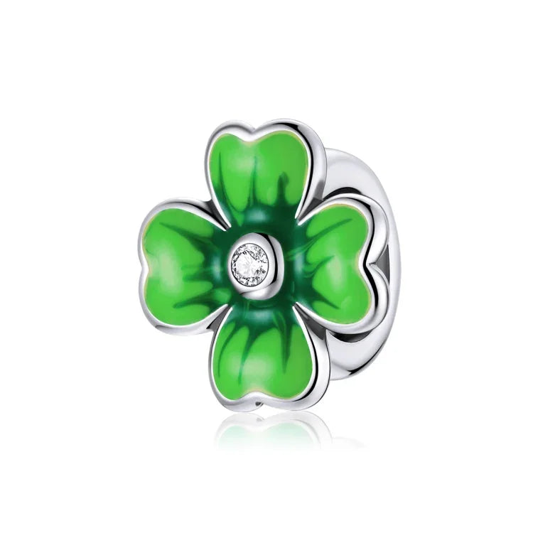 Hạt bạc S925 Sterling hình cỏ bốn lá may mắn phụ kiện vòng tay vòng cổ tự làm, Cỏ bốn lá may mắn