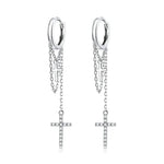 Bông tai nữ bạc S925 Sterling tua dài hình thánh giá lấp lánh, Tua dài hình thánh giá lấp lánh