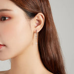 Bông tai nữ bạc S925 Sterling tua dài hình thánh giá lấp lánh, Tua dài hình thánh giá lấp lánh