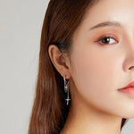 Bông tai nữ bạc S925 Sterling tua dài hình thánh giá lấp lánh, Tua dài hình thánh giá lấp lánh