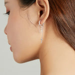 Bông tai nữ bạc S925 Sterling tua dài hình thánh giá lấp lánh, Tua dài hình thánh giá lấp lánh