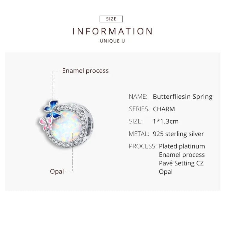 Hạt bạc S925 Sterling hình bướm mùa xuân phụ kiện vòng tay vòng cổ tự làm, Bướm mùa xuân