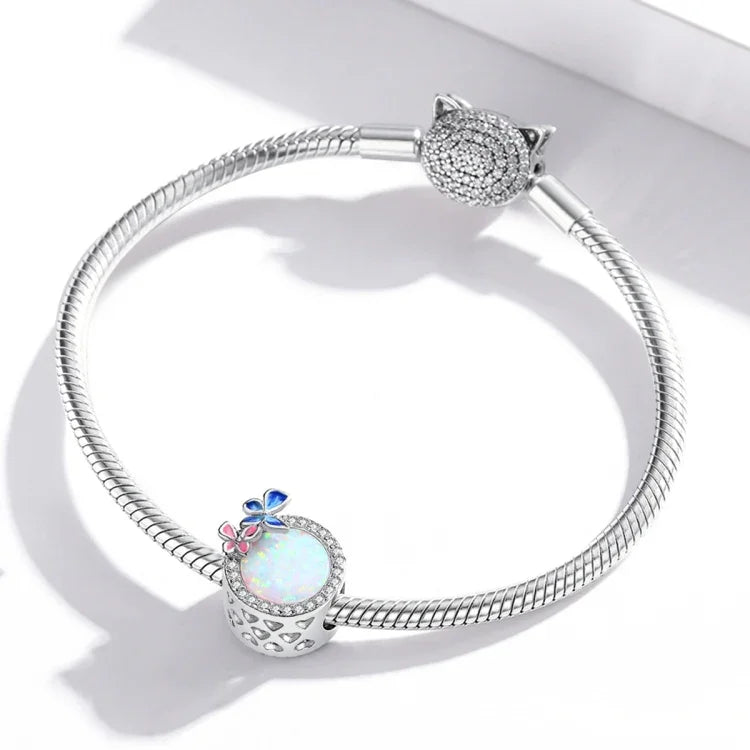 Hạt bạc S925 Sterling hình bướm mùa xuân phụ kiện vòng tay vòng cổ tự làm, Bướm mùa xuân